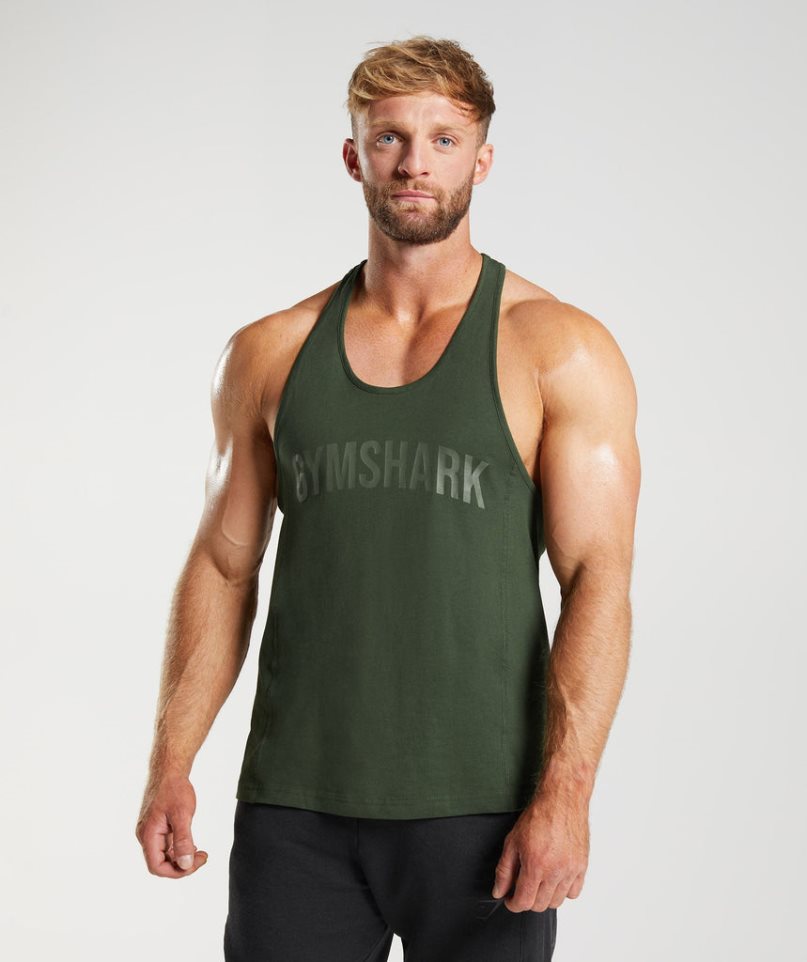 Podkoszulki Gymshark Power Stringer Męskie Oliwkowe | PL 328EOJ